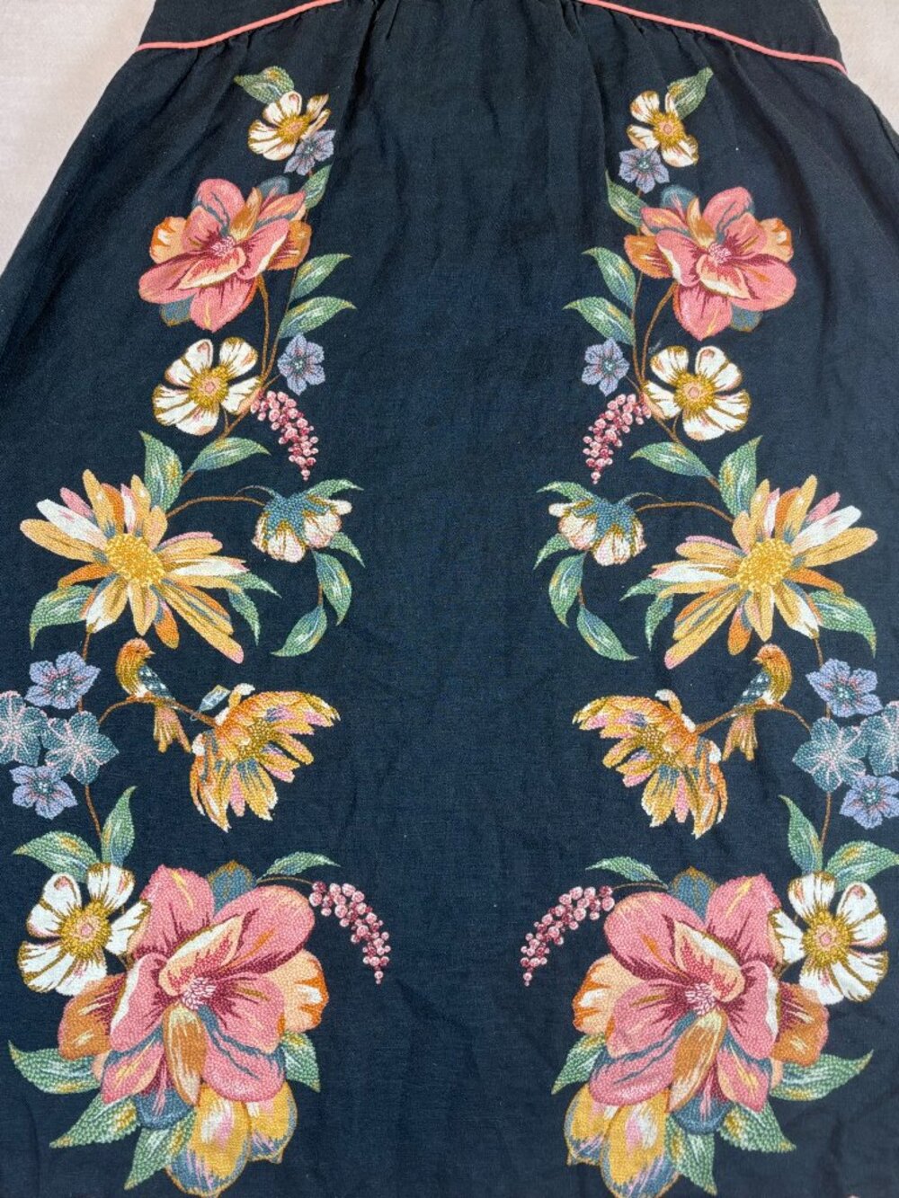 FARM Rio Maira Floral Linen Midi Dress Dark Blue V-Neck Sleeveless Fits S/M - Picture 8 of 8